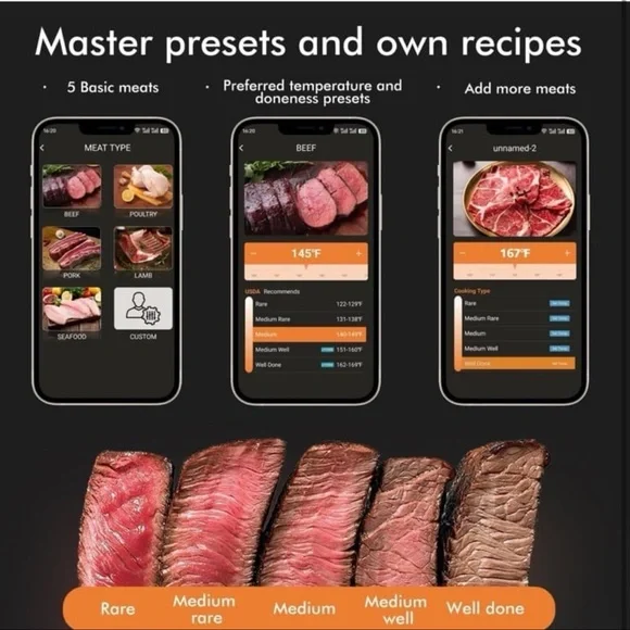 Smart Wireless Meat Thermometer with Thinnest Probe, Bluetooth Food Thermometer
